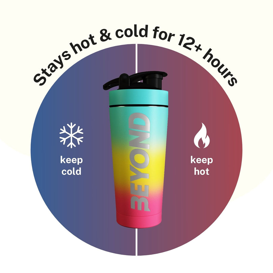 Beach Gradient Protein Shaker Packaging, Beach Protein Shaker, Beach protein shaker with packing, Beach protein shaker bottle brand packaging, Beach Insulated protein shaker, Beach Stainless Steel Protein Shakers, Protein Shaker
