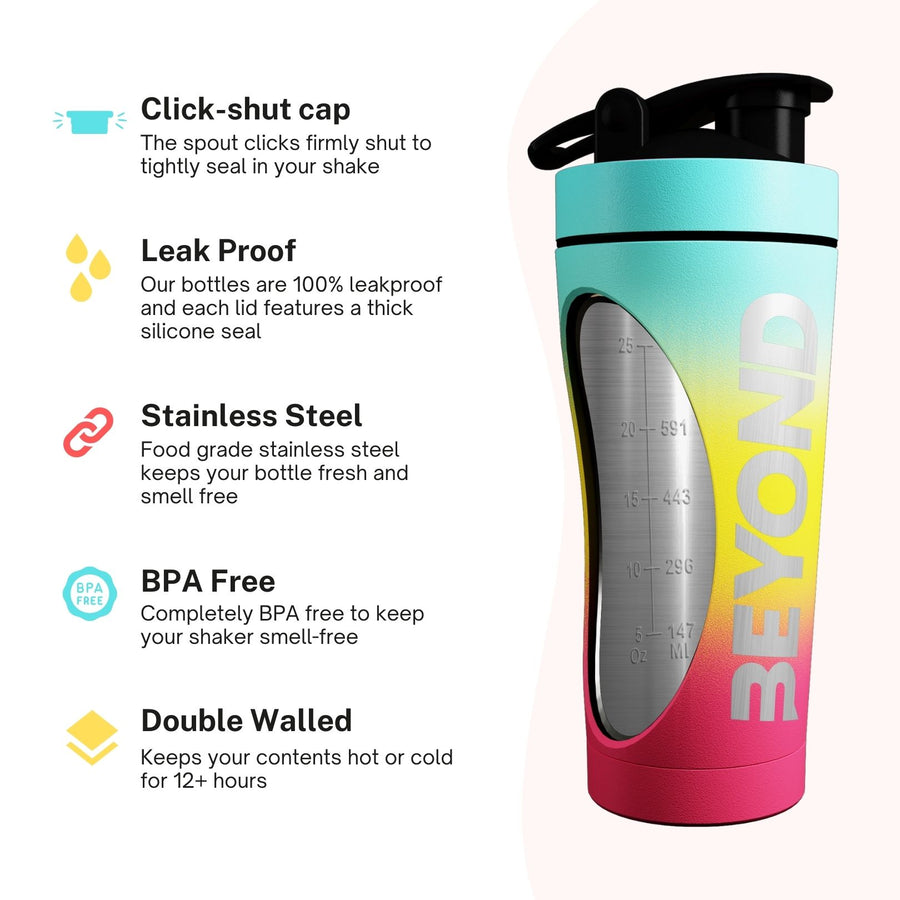 Beach Gradient Protein Shaker Packaging, Beach Protein Shaker, Beach protein shaker with packing, Beach protein shaker bottle brand packaging, Beach Insulated protein shaker, Beach Stainless Steel Protein Shakers, Protein Shaker