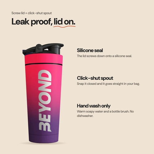 Leak proof screw lid with silicone seal. Hand wash only