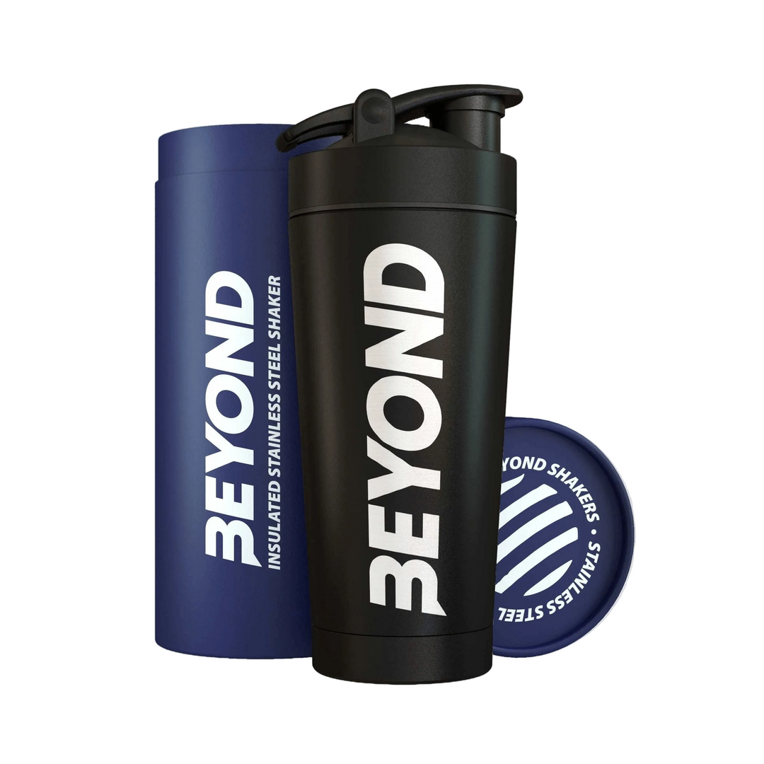 Beyond Black insulated stainless steel protein shaker with gift tube