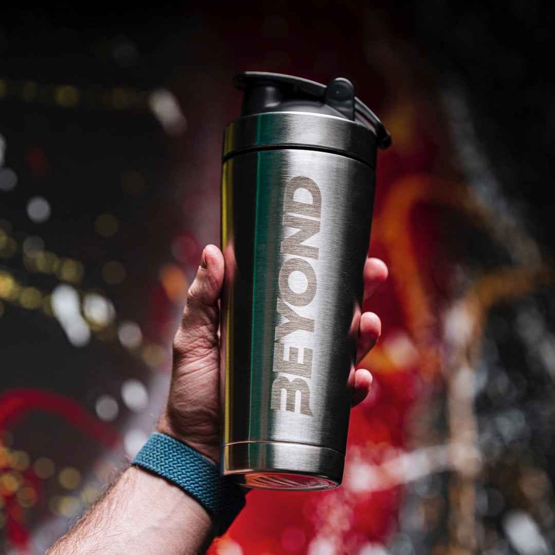 brushed steel protein shaker with packing, brushed steel protein shaker bottle brand packaging