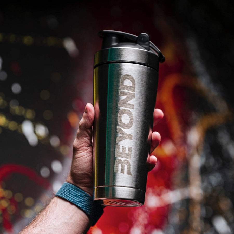 brushed steel protein shaker with packing, brushed steel protein shaker bottle brand packaging