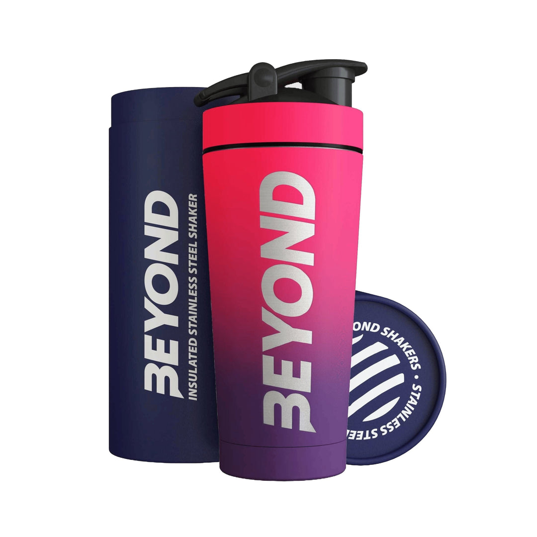 Beyond Pink & Purple insulated stainless steel protein shaker with gift tube