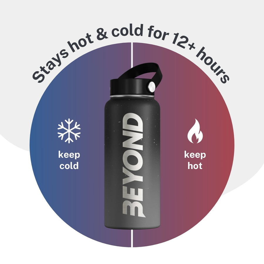 Black and Grey Spreckled Water Bottle For Workout and Gym, Insulated Water Bottle, Water Bottle,
