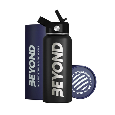 Beyond Black insulated stainless steel water bottle with gift tube