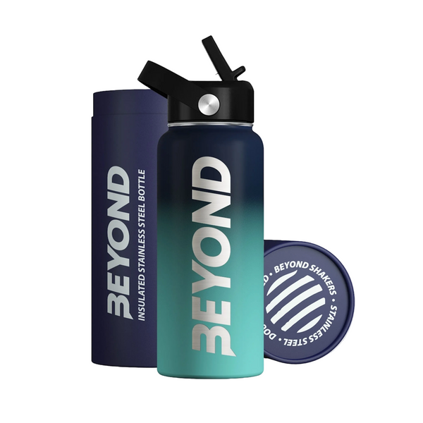 Beyond Light & Dark Blue insulated stainless steel water bottle with gift tube