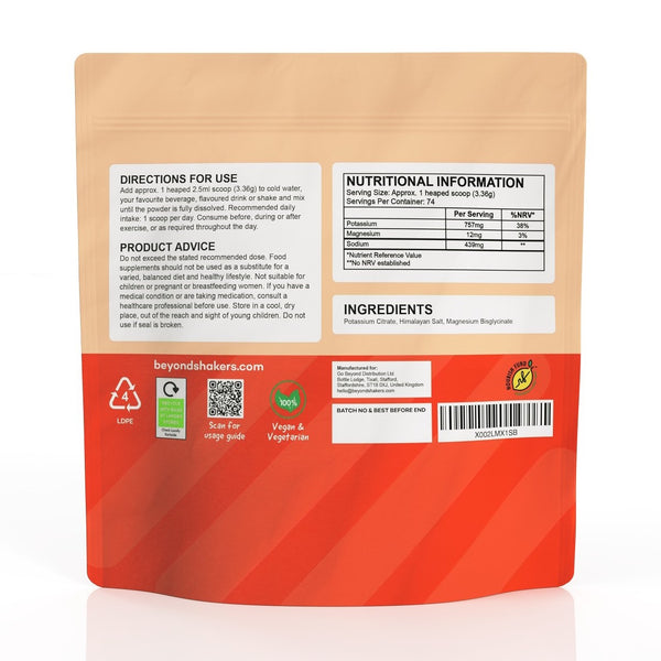 Back of the Beyond electrolyte powder pouch: directions, nutritional information and ingredients