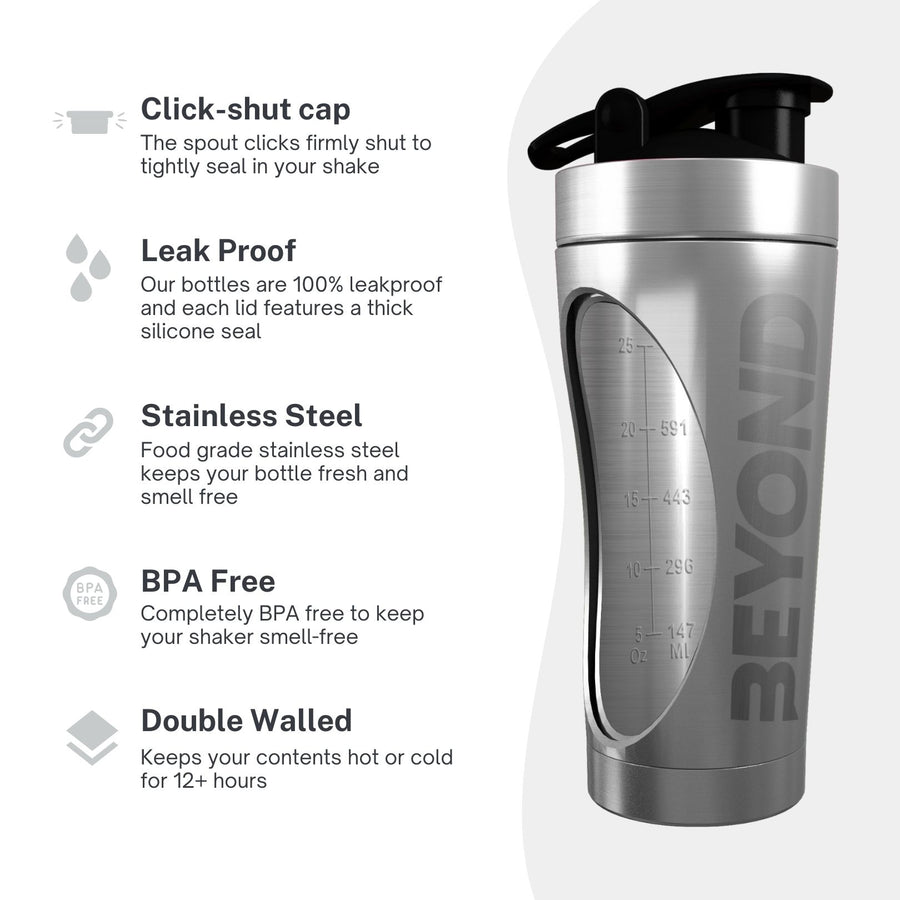 brushed steel protein shaker with packing, brushed steel protein shaker bottle brand packaging