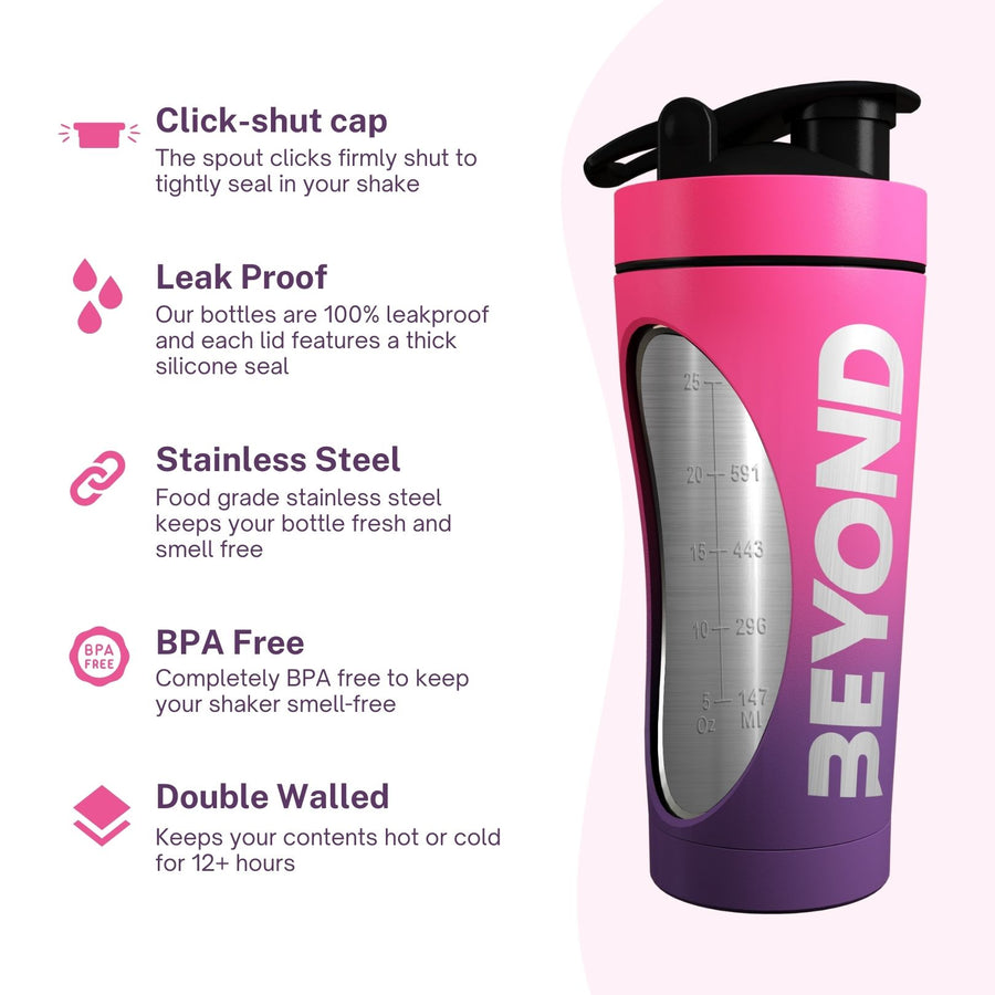 Pink & Purple Protein Shaker, pink protein shaker with packing, pink protein shaker bottle brand packaging, Pink Insulated protein shaker, Pink Stainless Steel Protein Shakers, Protein Shaker