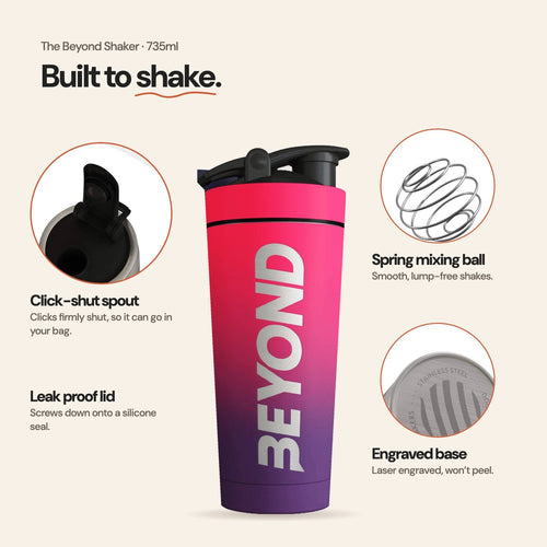 Beyond insulated shaker features: click-shut spout, spring mixing ball, leak proof lid