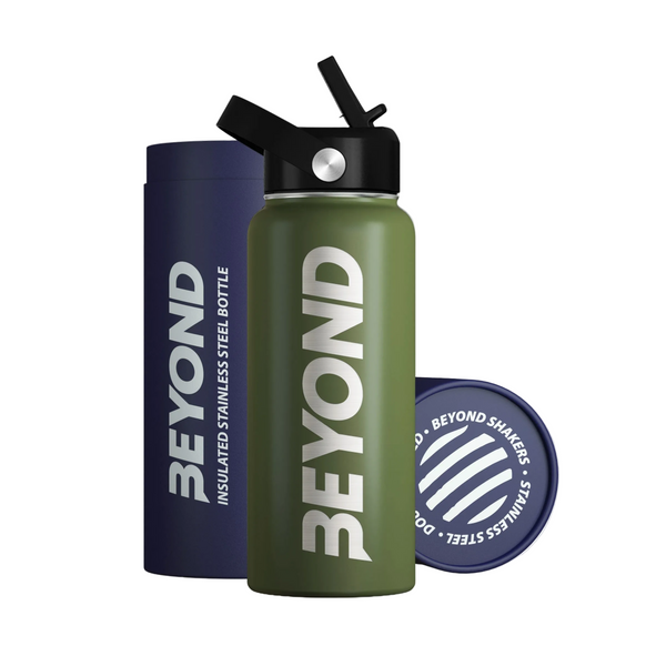 Beyond Forest Green insulated stainless steel water bottle with gift tube