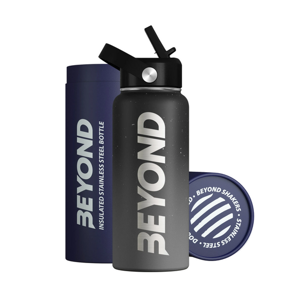 Beyond Textured Grey & Black Speckled insulated stainless steel water bottle with gift tube