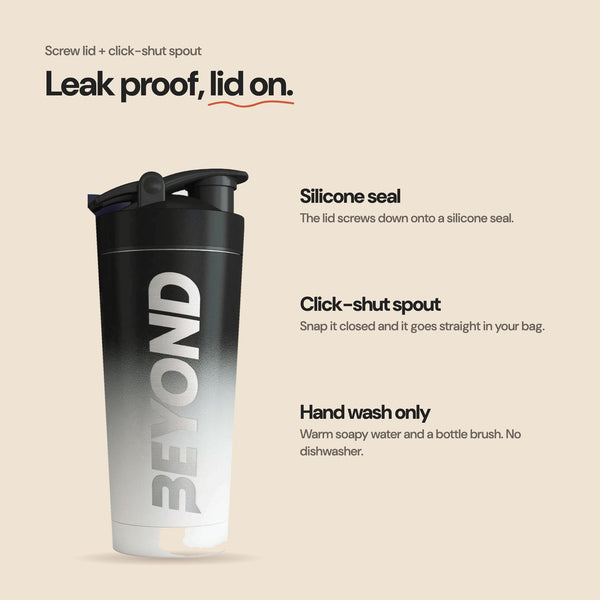 Leak proof screw lid with silicone seal. Hand wash only