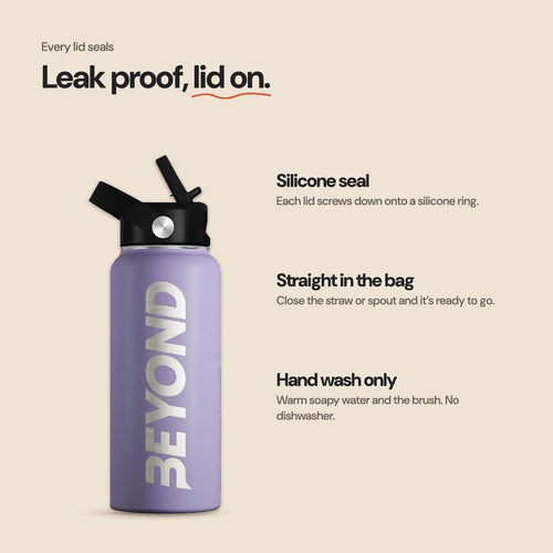 Leak proof lids with silicone seals. Hand wash only