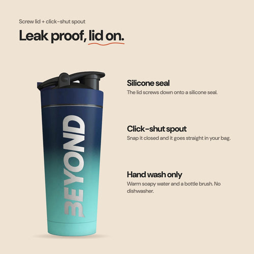 Leak proof screw lid with silicone seal. Hand wash only