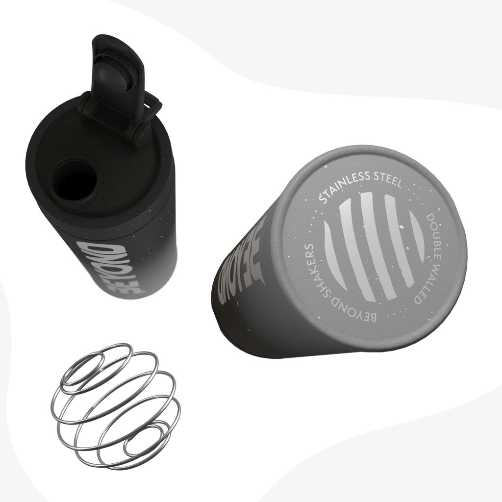 Black and Grey Protein Shaker Packaging, Black and Grey Protein Shaker, Black and Grey protein shaker with packing, Black and Grey protein shaker bottle brand packaging, Black and Grey Insulated protein shaker, Black and Grey Stainless Steel Protein Shakers, Protein Shaker