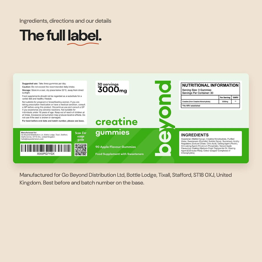 Beyond Creatine Gummies full label with ingredients and directions