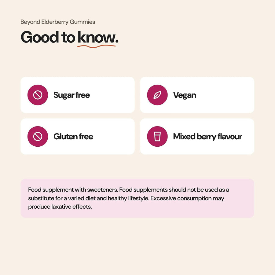 Beyond Elderberry Gummies – good to know: sugar free, vegan, gluten free